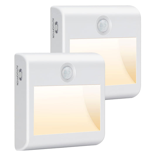 Pupow LED Night Light Battery [Pack of 2] with Motion Sensor, AUTO/ON/OFF