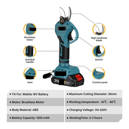 Tree Pruner, 1300W 30mm Brushless Electric Pruner Shear Cordless Rechargeable