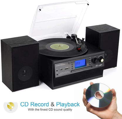 DIGITNOW Bluetooth Record Player Turntable with Stereo Speaker, LP Vinyl to MP3 Converter with CD