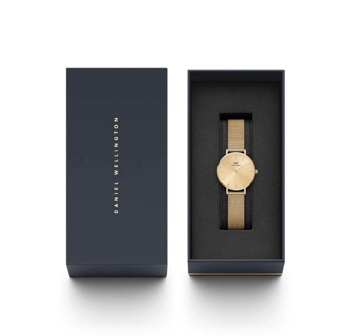 Gold Daniel Wellington Petite Unitone women's watch with a minimalist dial and a fine 36mm
