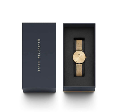 Gold Daniel Wellington Petite Unitone women's watch with a minimalist dial and a fine 36mm