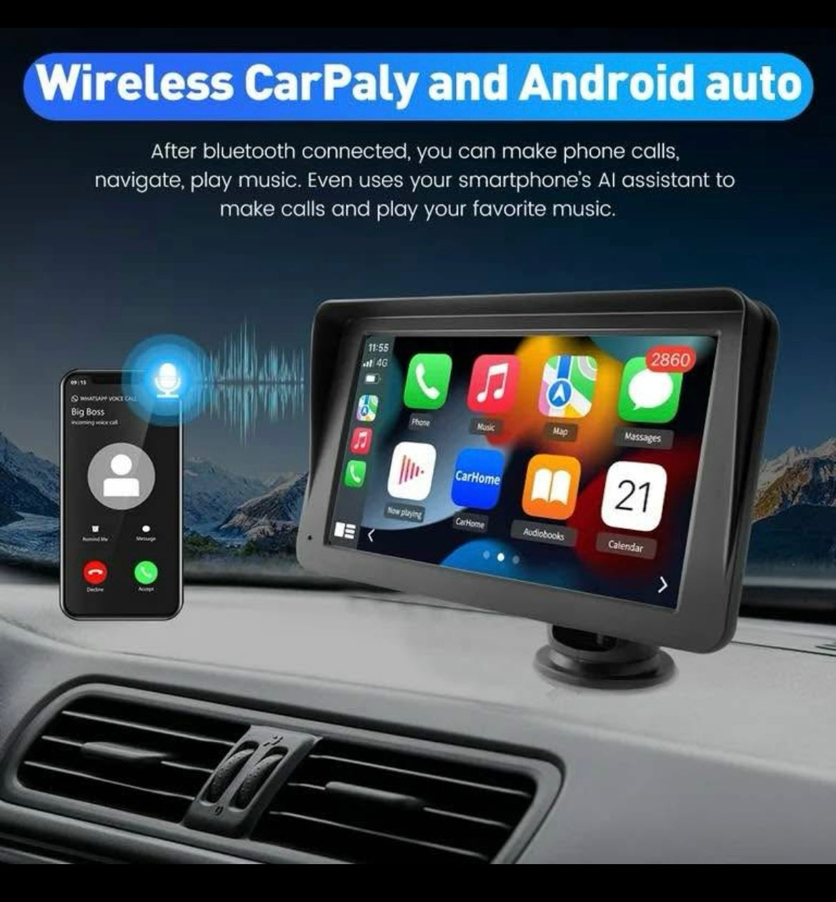Awesafe 7 inch Touch Screen Wireless Carplay Car Stereo with Android Auto Support Bluetooth
