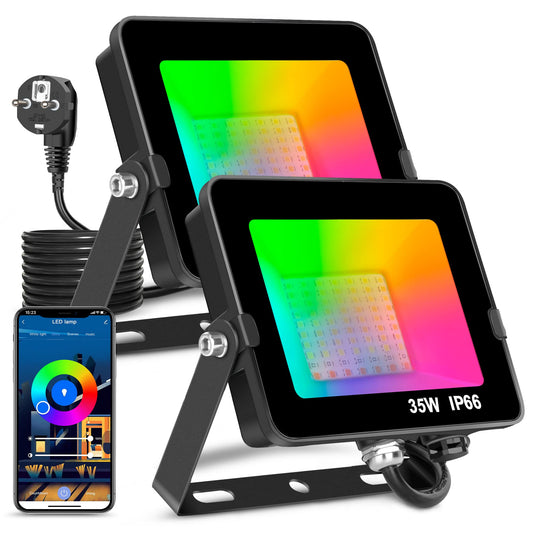 LED Spotlight 35 W Smart RGB Colour Changing Floodlights Bluetooth App Control IP66 2PCS