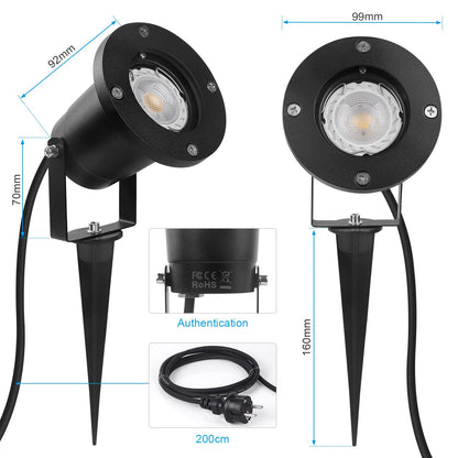 SanGlory Set of 2 Garden Lights with Ground Spike, GU10 LED 7 W with Plug, IP65 Waterproof