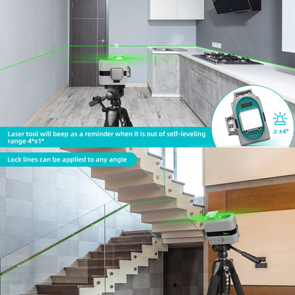DECTEAM Laser Level, 3x360° Cross Laser Level Green Vertical/Horizontal Line