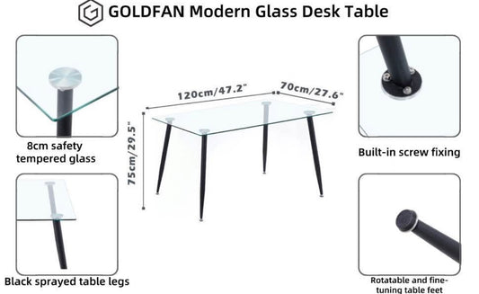 GOLDFAN Dining Table Rectangular Glass Kitchen Table 120cm ONLY TABLE!!
