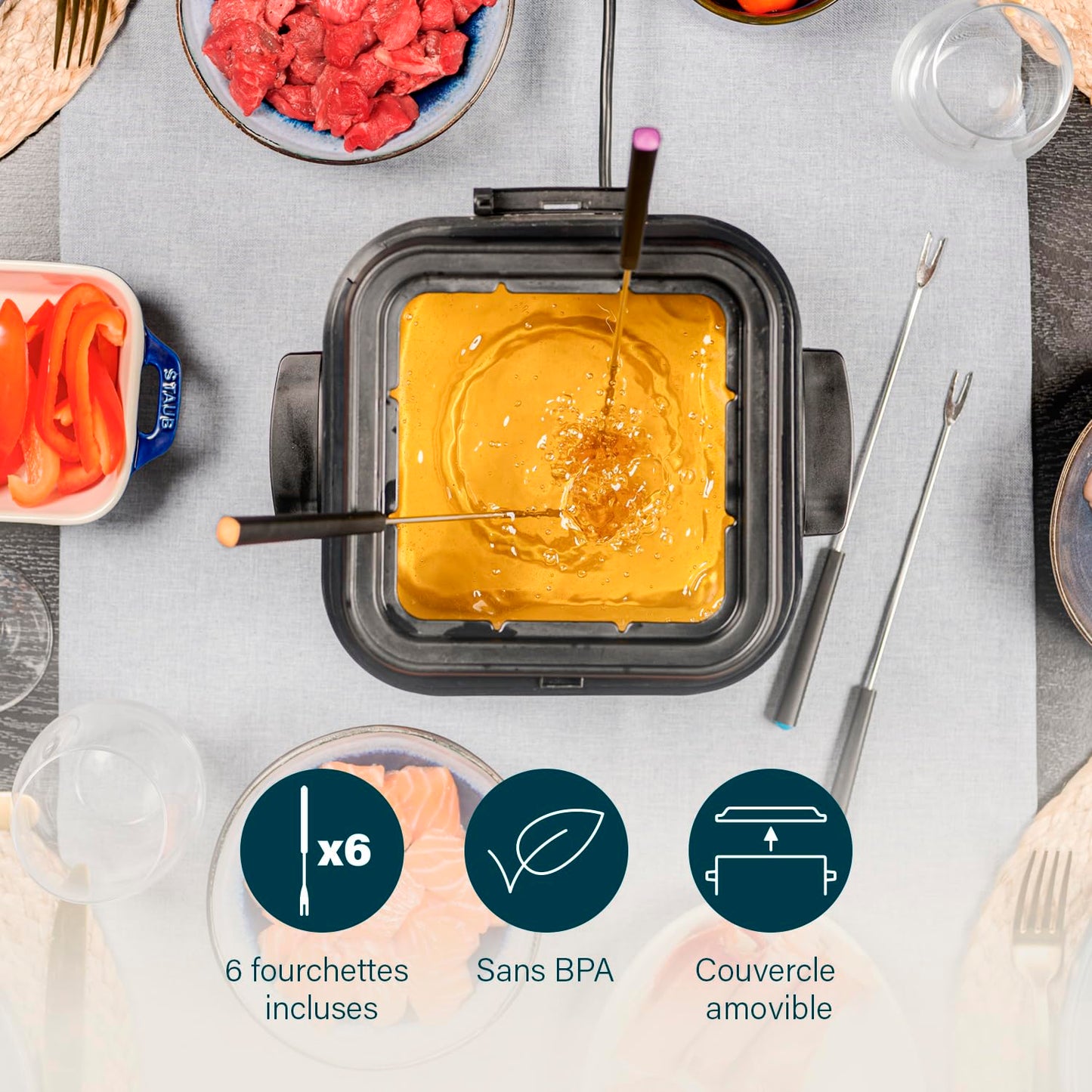 Princess Mini Fryer & Fondue - 1.2 L - With 6 fondue forks - Fast heating - Anti-odour filter -840w