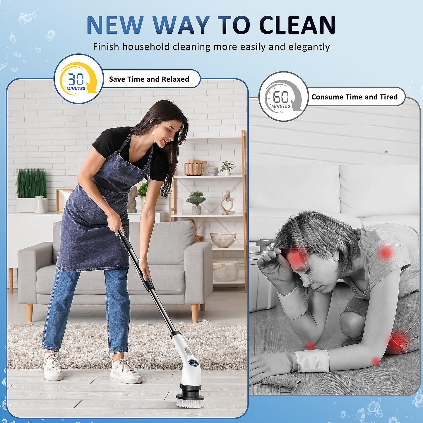 Electric Spin Scrubber, Full-Body IPX7 Waterproof Cordless Power Cleaning Brush