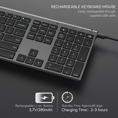 Jelly Comb Rechargeable Wireless Keyboard and Mouse Set, Bluetooth