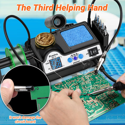 Soldering Iron Kit, Preciva 927IV Solder Station with Magnifiers and 2 Helping Hands, 130W Dual LCD
