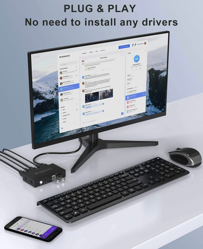 Rybozen KVM Switch HDMI 2 Port Box,USB Switch selector with 4 USB 2.0 Hub Share 2 Computers