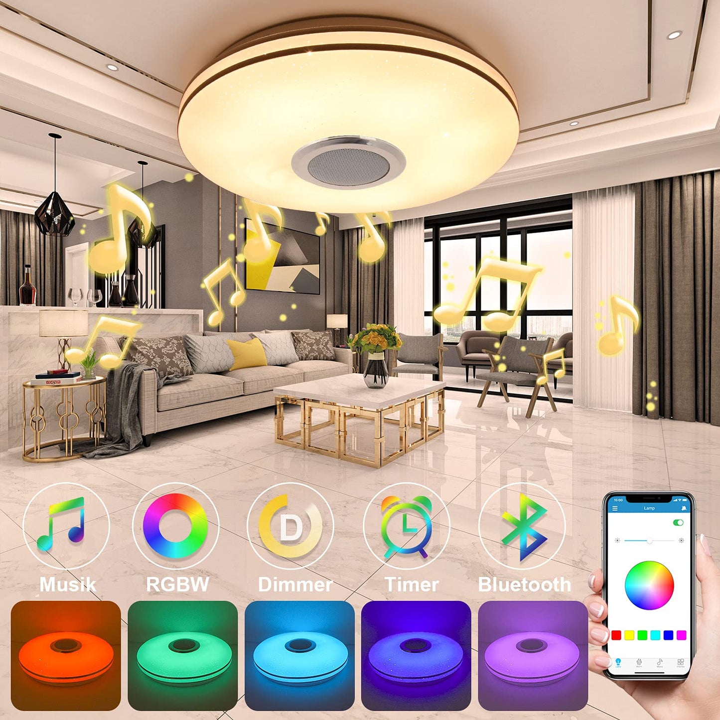 MILFECH 36 W LED Ceiling Light Dimmable with Bluetooth Speaker, Remote Control and App Control