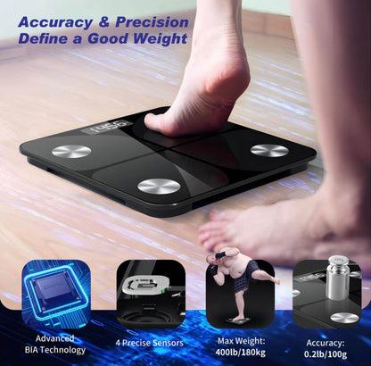 Body Fat Scale, Personal Scale, Digital Scale, 26 x 26 cm, Digital Body Scales with App 180 kg / 400