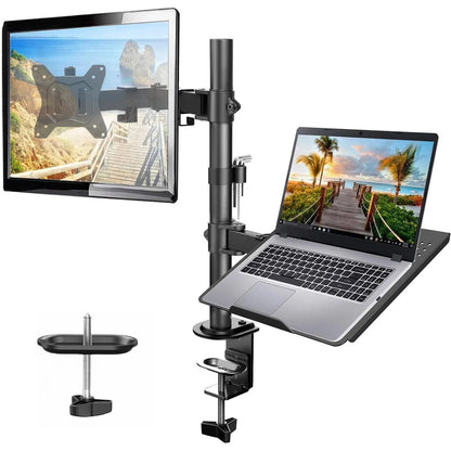 HUANUO Adjustable Monitor Stand, Single Arm Desk Mount for 32 inch Screen and 17 inch Laptop, Heavy Duty