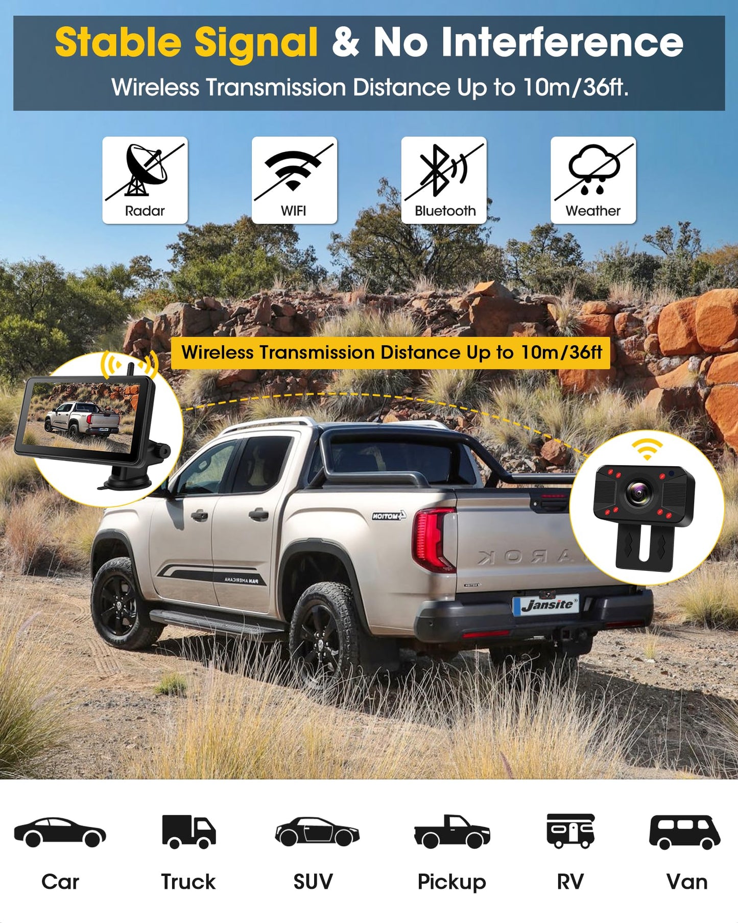 1080P Wireless Reversing Camera with HD Monitor 7 Inch Wireless Backup Camera