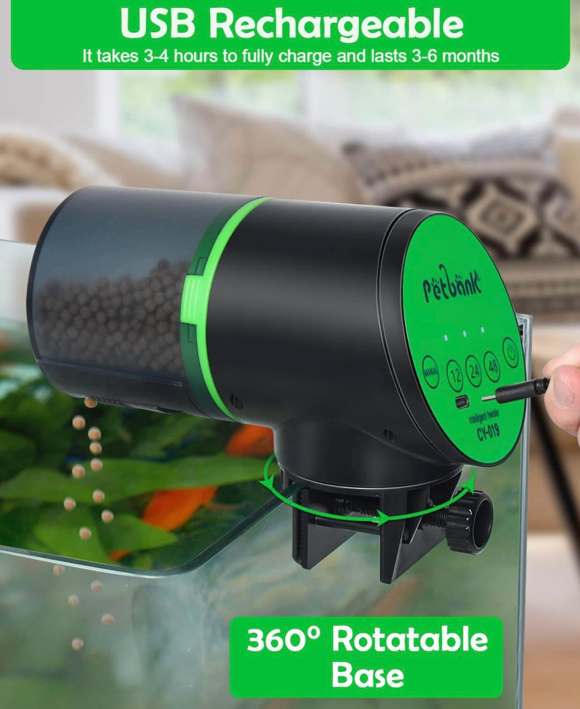 Automatic Fish Feeder for Aquarium - Auto Fish Food Dispenser Rechargeable for Small Large Tank