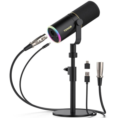 TONOR XLR/USB Gaming Mic, Dynamic Microphone for Podcast Recording Streaming with RGB Light