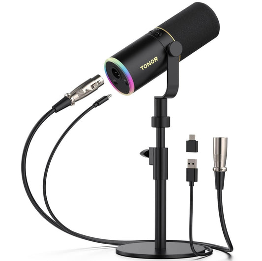 TONOR XLR/USB Gaming Mic, Dynamic Microphone for Podcast Recording Streaming with RGB Light