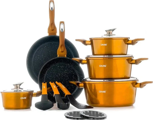 DMS® 15-piece cooking pot set pots cookware with marble coating copper
