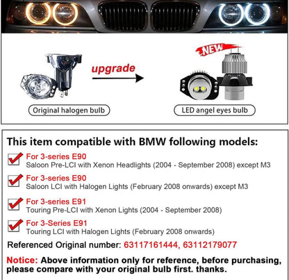 WinPower 12W LED Angel Eyes Kit Headlight Halo ring marker Bulbs Position lights 6000K Xenon