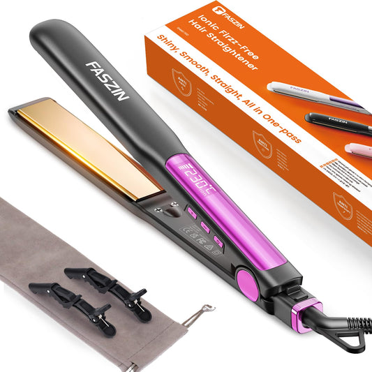 FASZIN Professional Hair Straightener, 1.18 inch Ionic Titanium Plate, 20S Fast Heat Up Flat Iron with Clear LED Display