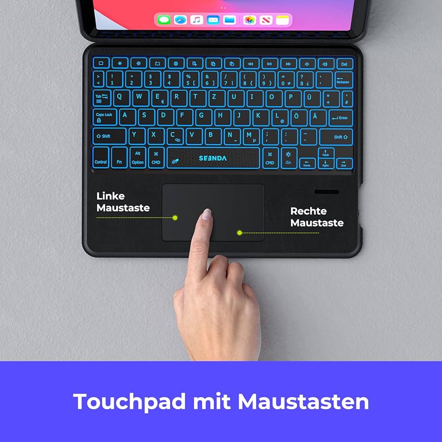 seenda Keyboard Case for iPad 10 Generation, 7 Colours Illuminated Bluetooth Keyboard with Touchpad