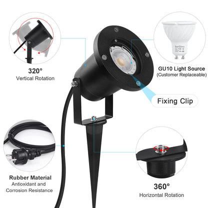 SanGlory Set of 2 Garden Lights with Ground Spike, GU10 LED 7 W with Plug, IP65 Waterproof