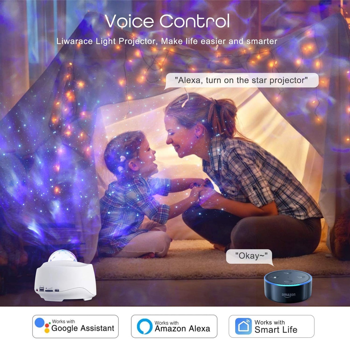 Galaxy Star Projector, WiFi Star Light Projector Work with Alexa Google Assistant, 10 Colors 27 Modes