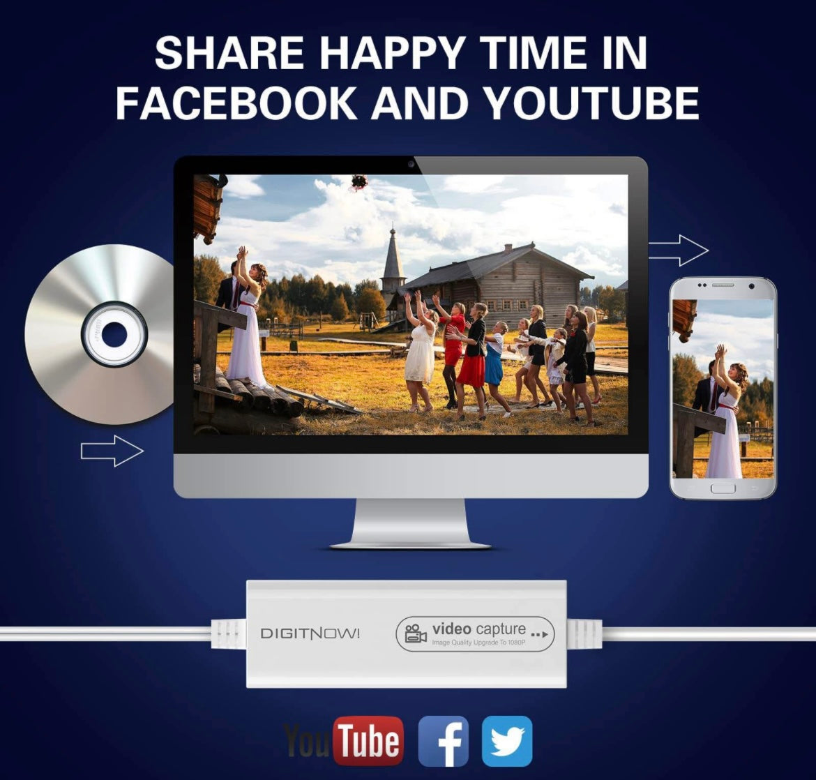 DIGITNOW! USB 2.0 Video Capture Card, VHS VCR TV to DVD Converter, Support for Mac OS X PC Windows 7