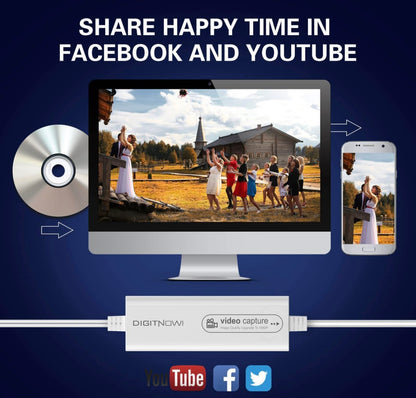 DIGITNOW! USB 2.0 Video Capture Card, VHS VCR TV to DVD Converter, Support for Mac OS X PC Windows 7