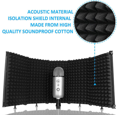 Mic Isolation Shield - Portable Studio Acoustic Sound Shield with Absorbing Foam for Microphone