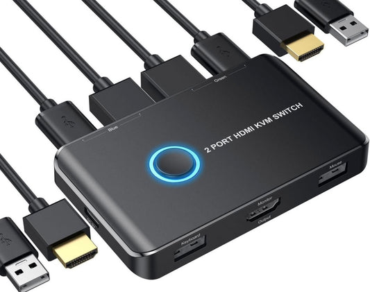 KVM Switch HDMI 2 Port Box,ABLEWE USB and HDMI Switch for 2 Computers Share Keyboard Mouse Printer
