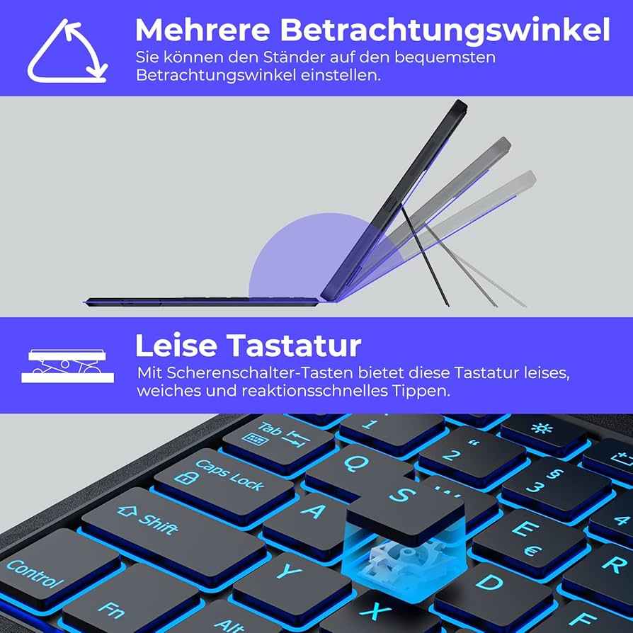 seenda Keyboard Case for iPad 10 Generation, 7 Colours Illuminated Bluetooth Keyboard with Touchpad