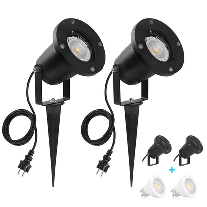 SanGlory Set of 2 Garden Lights with Ground Spike, GU10 LED 7 W with Plug, IP65 Waterproof