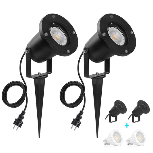 SanGlory Set of 2 Garden Lights with Ground Spike, GU10 LED 7 W with Plug, IP65 Waterproof