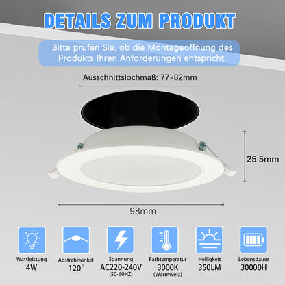 WeshLMPO LED Recessed Spotlights, 230 V, Flat Set of 6, 4 W Ceiling Spotlights