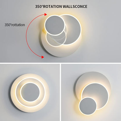 LED Wall Lights Indoor Modern, 15W Creative Eclipse 3 in 1 Decorative Wall Lamp, 350° Rotatable, 3000K