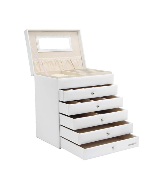 6 Tier Large Jewellery Box for Women - Big Jewelry Organiser with Mirror 24.5cm x 17.5cm x 28cm