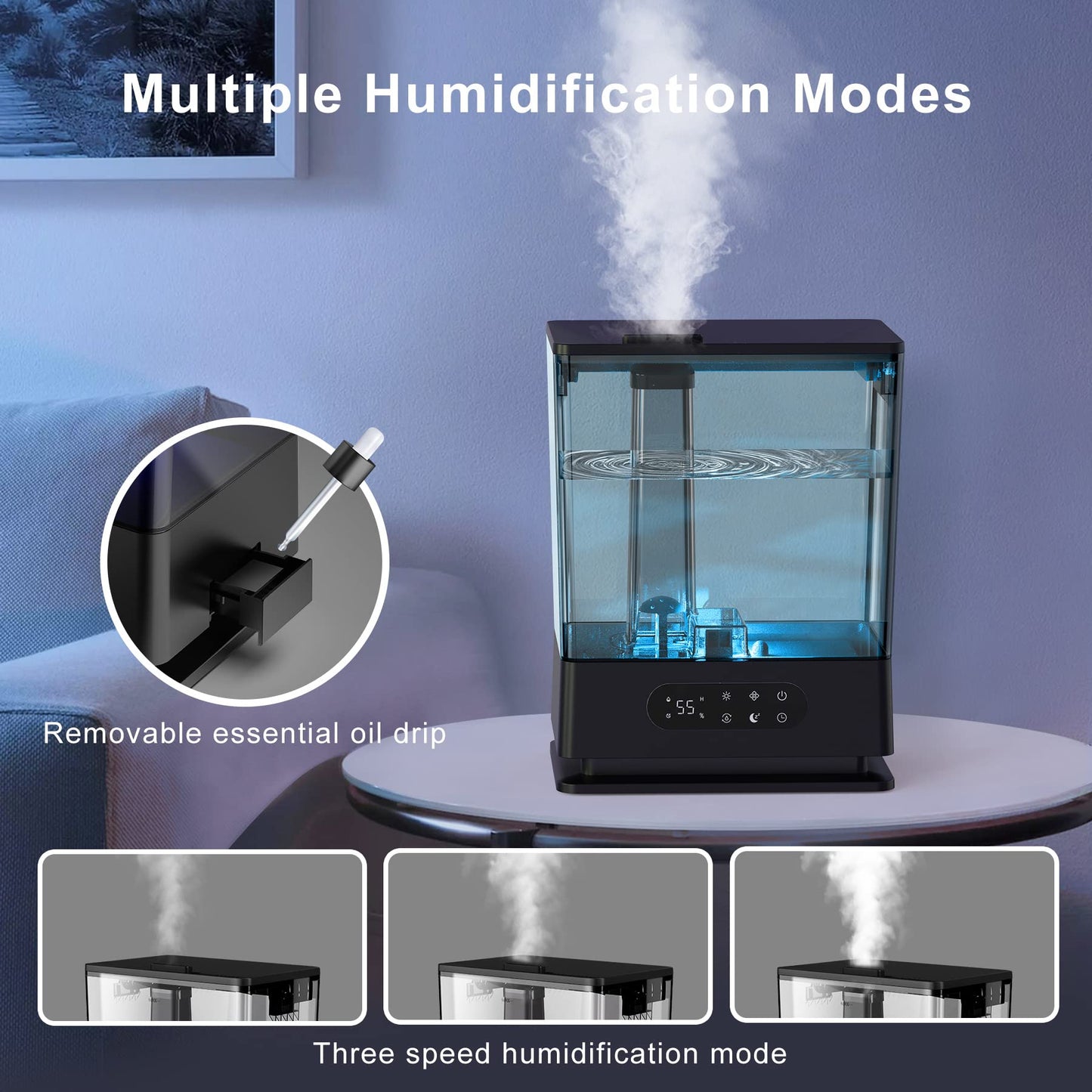 JS06 Ultrasonic Humidifier 6L, Adjustable Humidity, Two 360° Rotating Steam Nozzles